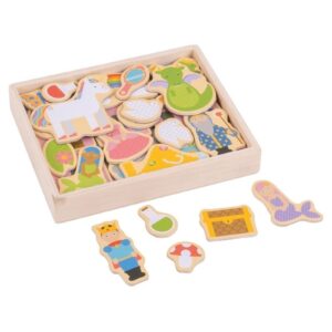 BAJKI drewniane magnesy na lodówkę 35 szt.