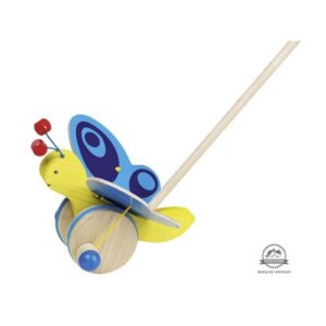 NIEBIESKI MOTYLEK drewniana pchanka