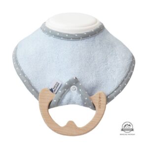 NIEBIESKI śliniak z drewnianym gryzakiem SuperRRO Baby eco