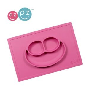RÓŻOWY TALERZYK z podkładką 2w1 Happy Mat