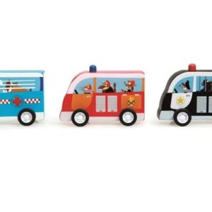 Scratch, Zestaw 3 drewnianych samochodów: Policja, Straż, Karetka