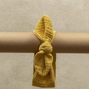 Opaska muślinowa pin up z kokardą | 3-9 mc | musztardowa ochra