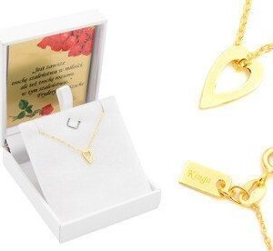 Pozłacany Naszyjnik pr. 925 serce 41-44,5 cm z Grawerem różowa kokardka