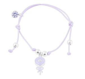 Bransoletka dziecięca sznurkowa pr. 925 fioletowy lizak z kokardką