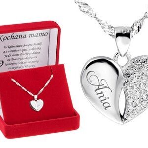 Srebrny wisiorek z łańcuszkiem pr. 925 serce ze zdobioną połówką GRAWER