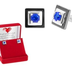 Srebrne kolczyki pr.925 czarna ceramika z szafirowym oczkiem DEDYKACJA