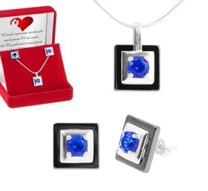 Komplet biżuterii pr.925 czarny kwadrat z niebieskim oczkiem DEDYKACJA