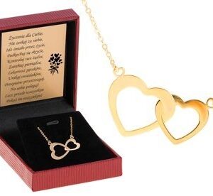 Naszyjnik łańcuszek dwa złączone serca złoto pr. 333 Dedykacja