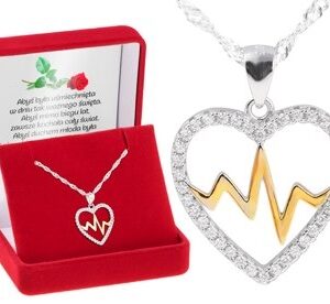Srebrny naszyjnik pr.925 Serce z cyrkoniami, bicie serca DEDYKACJA
