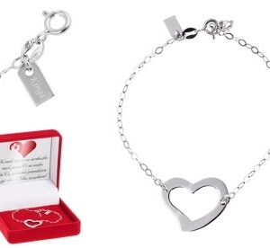 Bransoletka srebrna z sercem i blaszką pr. 925 GRAWER