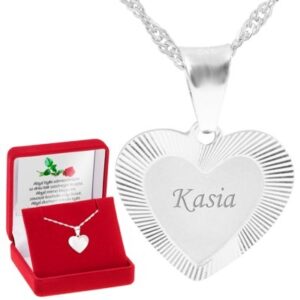 Wisiorek Serce z diamentowym wzorem na obrzeżu Srebro 925 Grawer