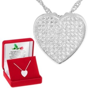 Srebrna zawieszka pr. 925 płaskie serce mikrosetting Dedykacja