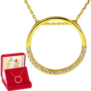 Srebrny Pozłacany Naszyjnik pr. 925 Okrąg z cyrkoniami Dedykacja