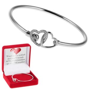 Okrągła Bransoletka srebrna Duże Złączone serca pr. 925