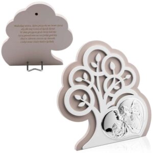 Obrazek Srebrny Drzewo Życia Anioł Stróż Pamiątka Chrztu Grawer