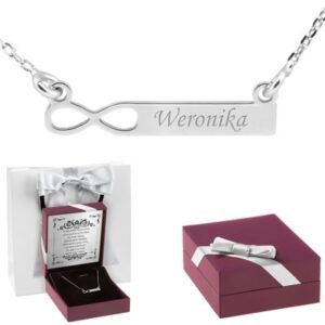 Srebrny naszyjnik pr. 925 Nieskończoność z blaszką Grawer