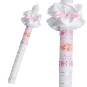 Świeca na chrzest Koronkowa Różowa Indywidualny Nadruk + Profitka