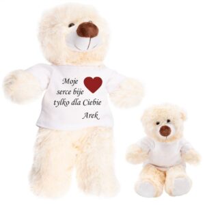 Maskotka Miś z białą koszulką Nadruk Walentynki Urodziny Roczek