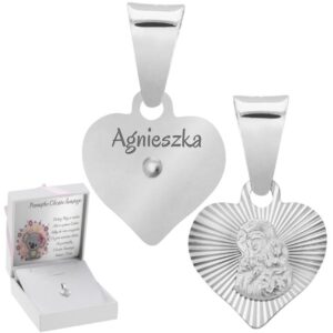 Srebrny Medalik Matka Boska Częstochowska w Sercu Grawer