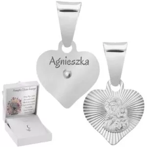 Srebrny Medalik Matka Boska Częstochowska w Sercu Grawer