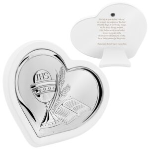 Obrazek srebrny Serce Kielich Pamiątka na I Komunię Św. Grawer