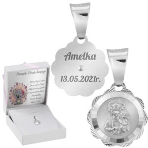 Srebrny Medalik Matka Boska Częstochowska Z Grawerem