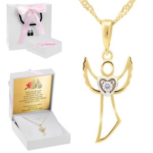 Złoty wisiorek 333 Aniołek z serduszkiem Prezent z Dedykacją