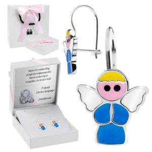 Kolczyki Aniołki Emaliowane Srebro pr. 925 Prezent z Dedykacją