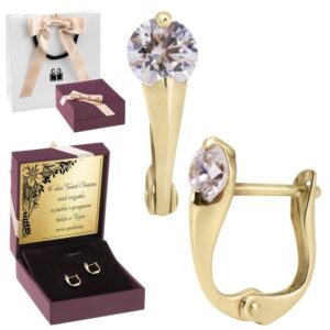 Złote kolczyki 585 Biała Cyrkonia Dedykacja