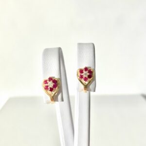 Złote kolczyki dziewczęce kwiatek z różowymi kamieniami / Próba 585