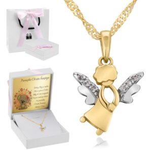 Złoty wisiorek anioł pr. 585 chrzest komunia Dedykacja