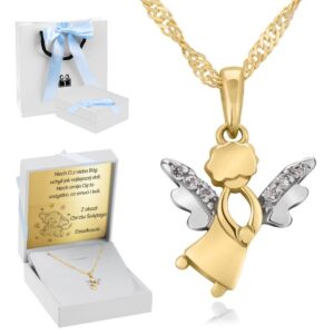 Złoty wisiorek anioł pr.585 chrzest komunia Dedykacja
