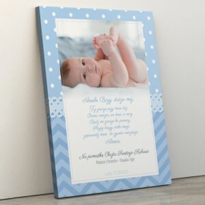 Obraz dla chłopca z niebieską ramką na chrzest 60 x 90 cm