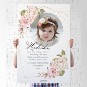 Obraz dla dziewczynki złoty ornament na chrzest 40 x 60 cm