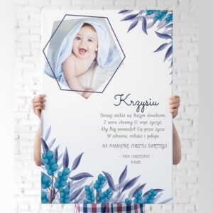 Obraz dla chłopca granatowy ornament na chrzest 60 x 90 cm