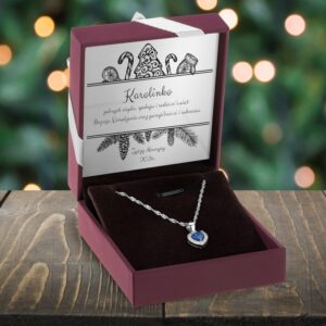Zestaw wisiorek z niebieskim sercem z łańcuszkiem / prezent na Święta, Mikołajki, pod choinkę / Dedykacja / pr.925