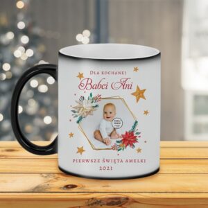 Kubek magiczny na Święta - zdjęcie w ramce / prezent na Święta, Mikołajki / matowy