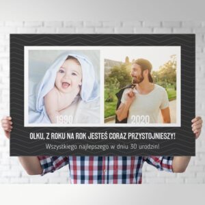 Fotoobraz na urodziny / Z roku na rok / Prezent dla niego / 40x60 cm