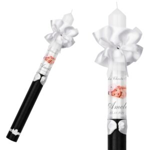 Świeca na chrzest ze zdjęciem dziecka / Czarna / Indywidualny Nadruk + Profitka / Model G27