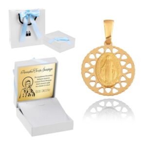 Złoty medalik / Cudowny medalik / pr. 585 / Własna dedykacja / Prezent na Komunię dla Chłopca / Ozdobne pudełeczko