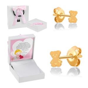 Złote kolczyki misie / Złoto pr. 585 / Własna dedykacja / Prezent dla Chrześnicy / Prezent na Roczek / Pamiątka