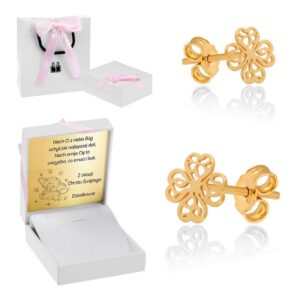 Złote Kolczyki / pr. 585 / Biżuteria z dedykacją / Kolczyki koniczynki / Prezent dla Dziewczynki / Kolczyki dla dziecka