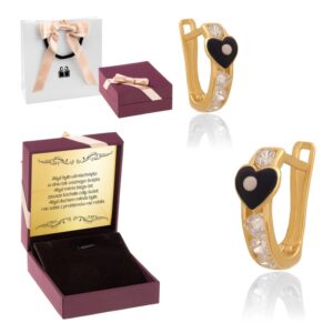 Złote Kolczyki / pr. 585 / Kolczyki z dedykacją / Kolczyki z sercem / Prezent dla Niej / dla Żony / Cyrkonie