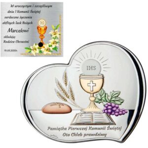 Obrazek srebrny Grawer Pamiątka na I Komunia Św. z Dedykacją