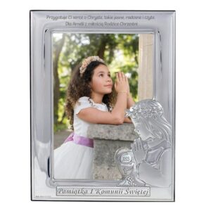 Ramka na zdjęcie / I Komunia Święta / Prezent dla Dziewczynki/ Własny Grawer / Stal posrebrzana