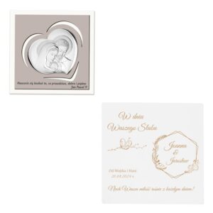 Obrazek Św. Rodzina w sercu /Pamiątka Ślubu/Rocznicy/Grawer/17cm x17 cm