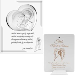 Obrazek Święta Rodzina na jasnym drewnie Pamiątka ślubu 20x25cm