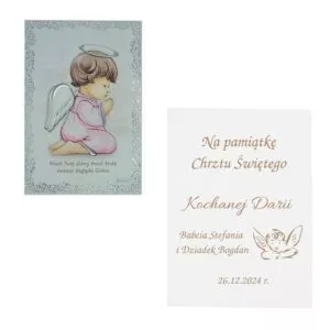Obrazek z Aniołkiem / Pamiątka Chrztu/ Grawer/ 17,5x11,5 cm