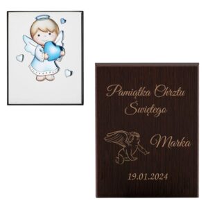 Obrazek posrebrzany /Obrazek Aniołek/ Pamiątka Chrztu Św./Grawer/11x14cm