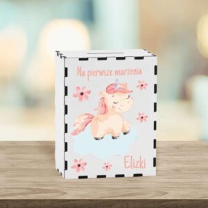 Drewniana skarbonka ze zdjęciem dziecka na roczek / Prezent z Nadrukiem